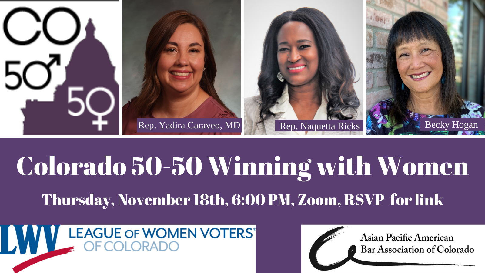 Winning With Women information, including photos of Yadira Caraveo, Naquetta Ricks, and Becky Hogan.